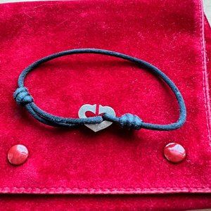 Cartier White Gold Heart Black Satin Bracelet